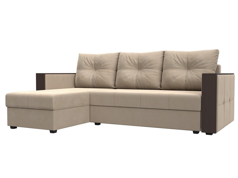 Диван угловой Валенсия Лайт левый угол, Велюр, SEVEN 729 бежевый