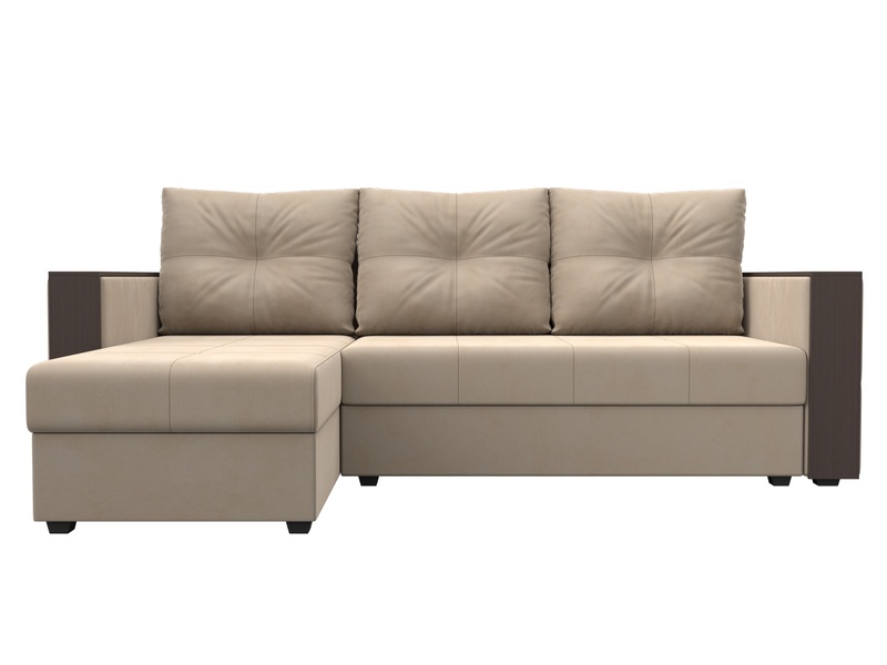 Диван угловой Валенсия Лайт левый угол, Велюр, SEVEN 729 бежевый