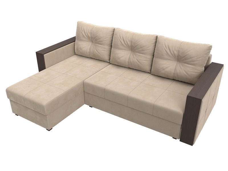 Диван угловой Валенсия Лайт левый угол, Велюр, SEVEN 729 бежевый