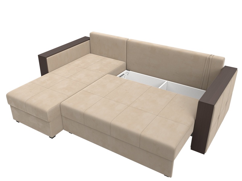 Диван угловой Валенсия Лайт левый угол, Велюр, SEVEN 729 бежевый