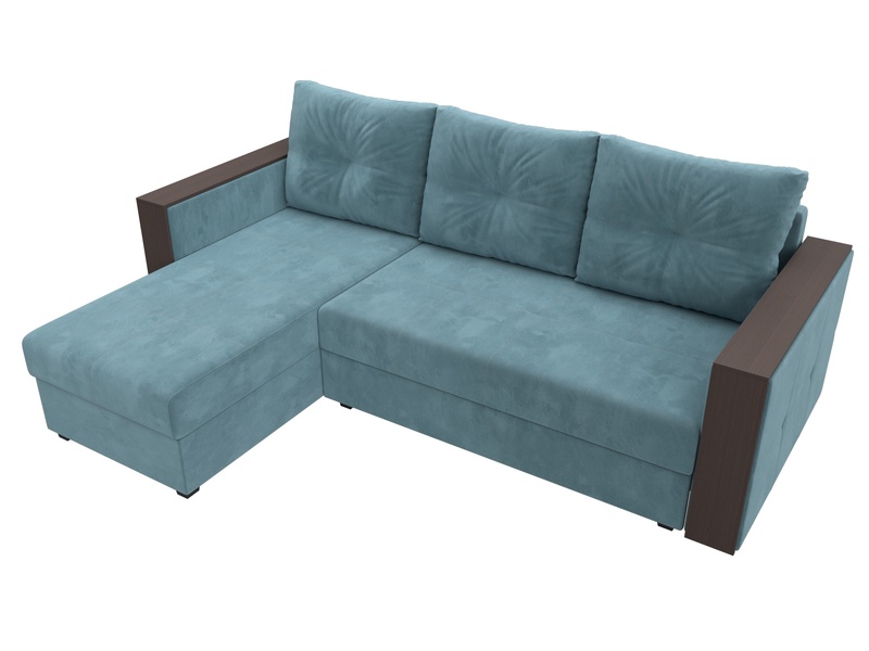 Диван угловой Валенсия Лайт левый угол, Велюр, SEVEN 113 бирюзовый