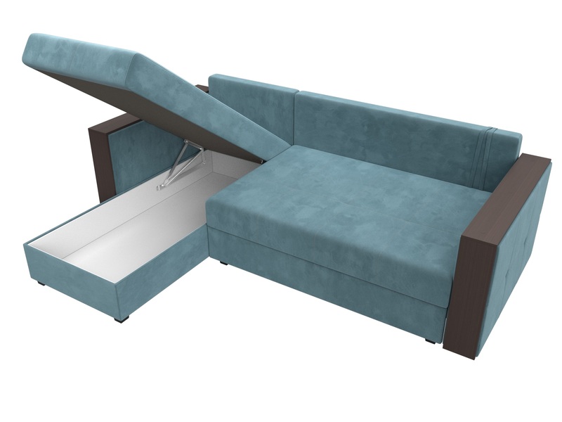 Диван угловой Валенсия Лайт левый угол, Велюр, SEVEN 113 бирюзовый