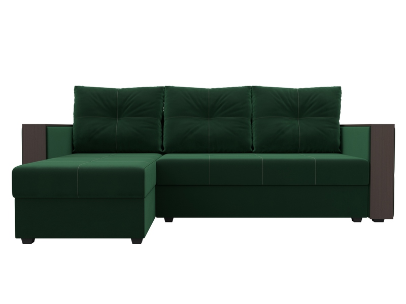 Диван угловой Валенсия Лайт левый угол, Велюр, SEVEN 626 зеленый