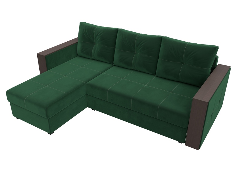 Диван угловой Валенсия Лайт левый угол, Велюр, SEVEN 626 зеленый