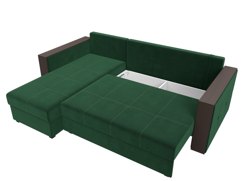 Диван угловой Валенсия Лайт левый угол, Велюр, SEVEN 626 зеленый