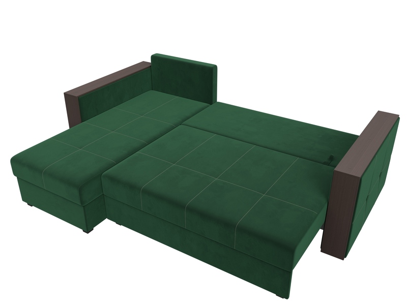 Диван угловой Валенсия Лайт левый угол, Велюр, SEVEN 626 зеленый