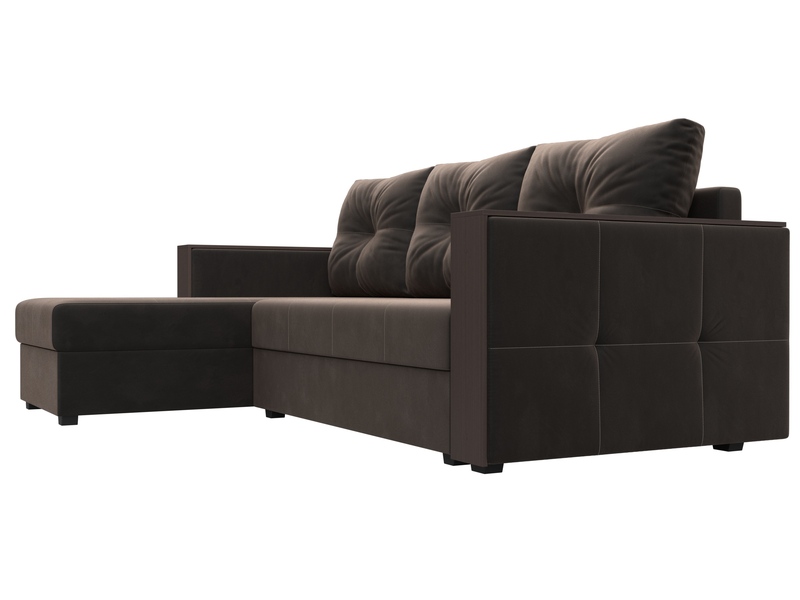 Диван угловой Валенсия Лайт левый угол, Велюр, SEVEN 727 коричневый