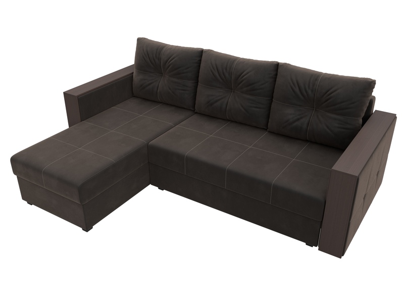 Диван угловой Валенсия Лайт левый угол, Велюр, SEVEN 727 коричневый