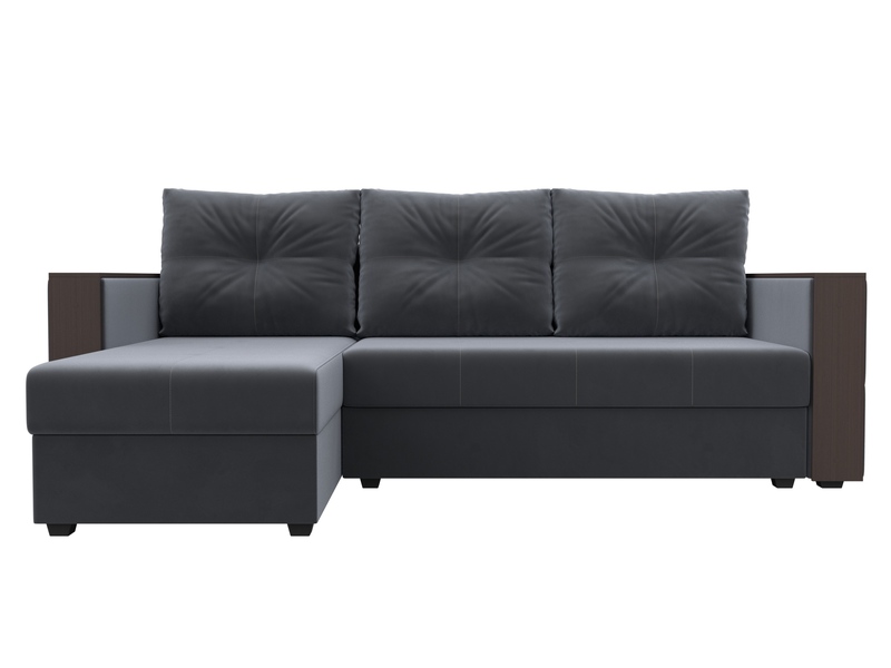 Диван угловой Валенсия Лайт левый угол, Велюр, SEVEN 17 серый