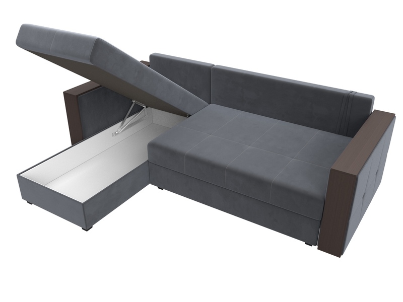 Диван угловой Валенсия Лайт левый угол, Велюр, SEVEN 17 серый