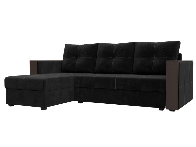 Диван угловой Валенсия Лайт левый угол, Велюр, SEVEN 35 черный