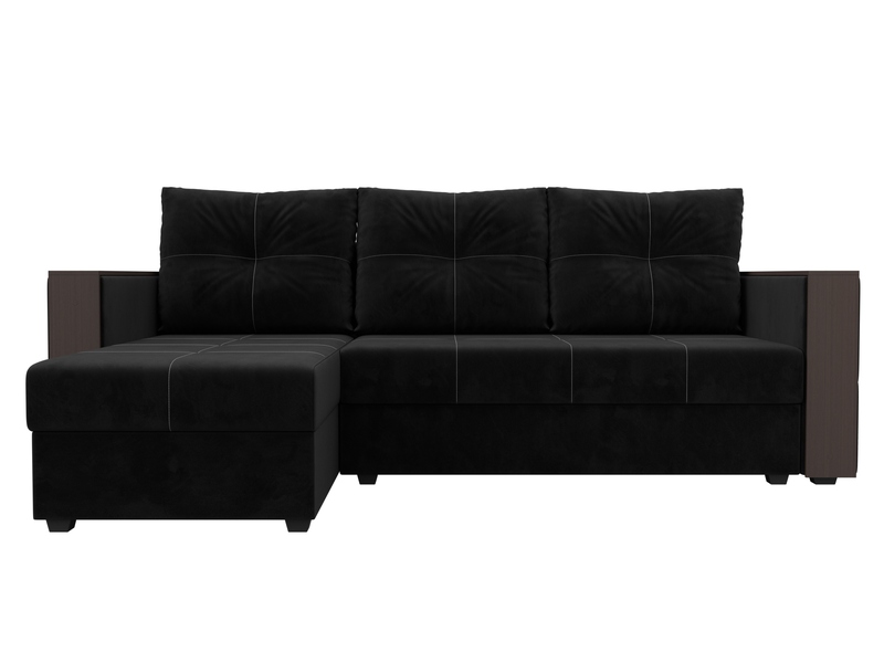 Диван угловой Валенсия Лайт левый угол, Велюр, SEVEN 35 черный