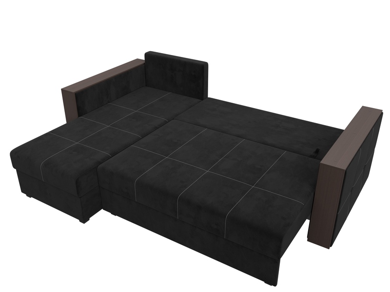 Диван угловой Валенсия Лайт левый угол, Велюр, SEVEN 35 черный