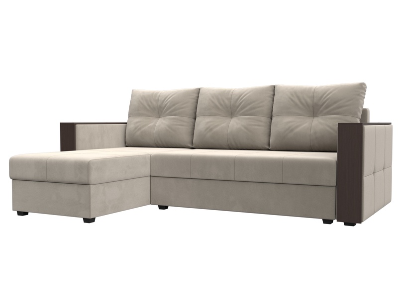 Диван угловой Валенсия Лайт левый угол, Микровельвет, Бежевый