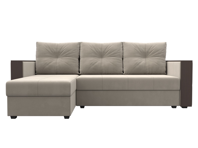 Диван угловой Валенсия Лайт левый угол, Микровельвет, Бежевый