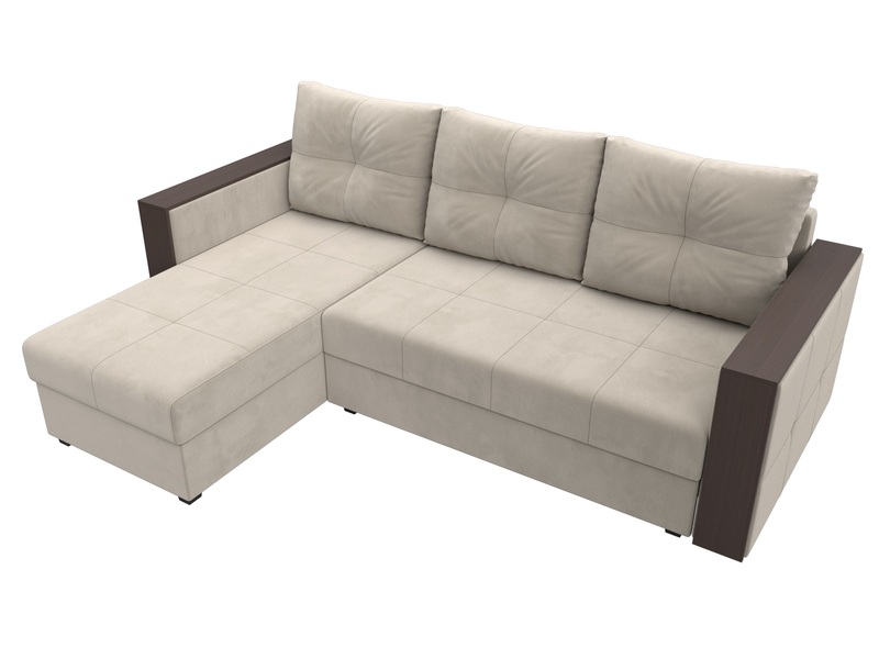 Диван угловой Валенсия Лайт левый угол, Микровельвет, Бежевый