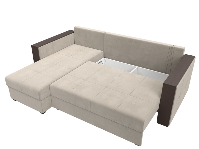 Диван угловой Валенсия Лайт левый угол, Микровельвет, Бежевый