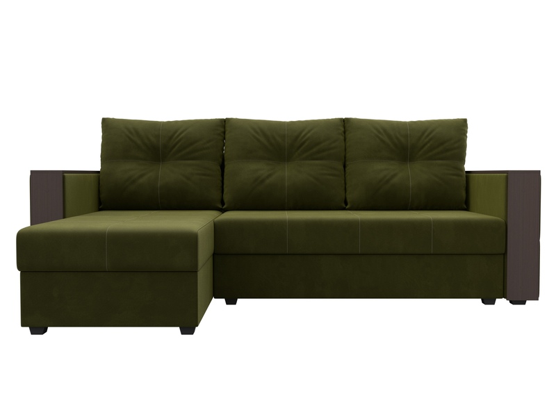 Диван угловой Валенсия Лайт левый угол, Микровельвет, Зеленый