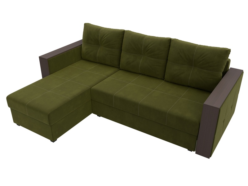 Диван угловой Валенсия Лайт левый угол, Микровельвет, Зеленый