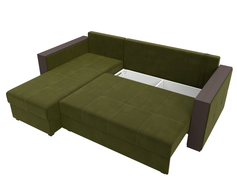 Диван угловой Валенсия Лайт левый угол, Микровельвет, Зеленый