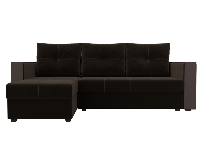 Диван угловой Валенсия Лайт левый угол, Микровельвет, Коричневый