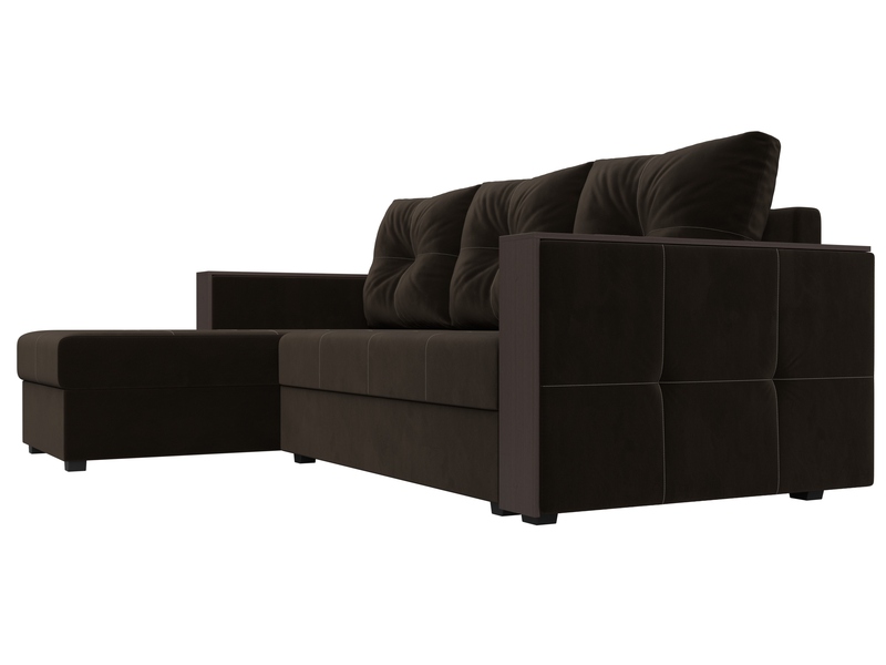 Диван угловой Валенсия Лайт левый угол, Микровельвет, Коричневый