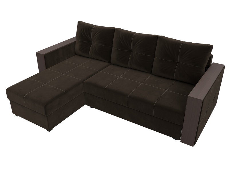 Диван угловой Валенсия Лайт левый угол, Микровельвет, Коричневый