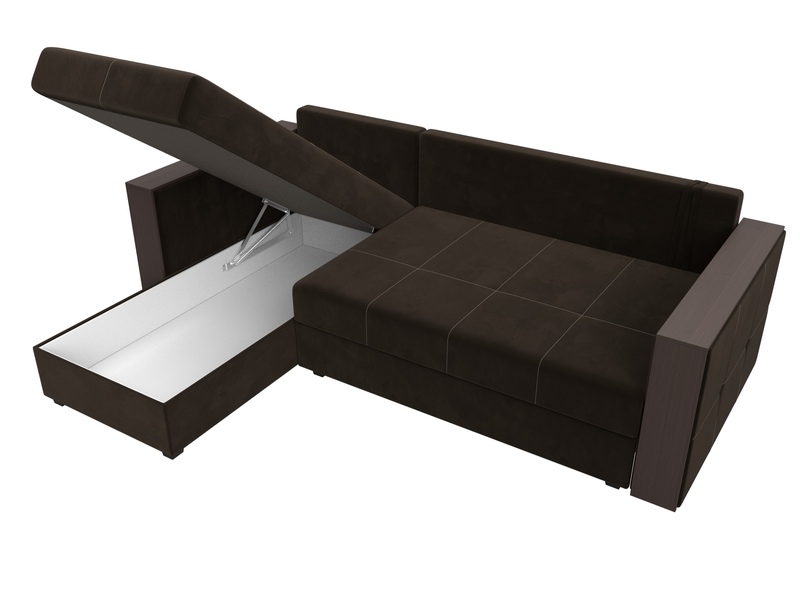 Диван угловой Валенсия Лайт левый угол, Микровельвет, Коричневый