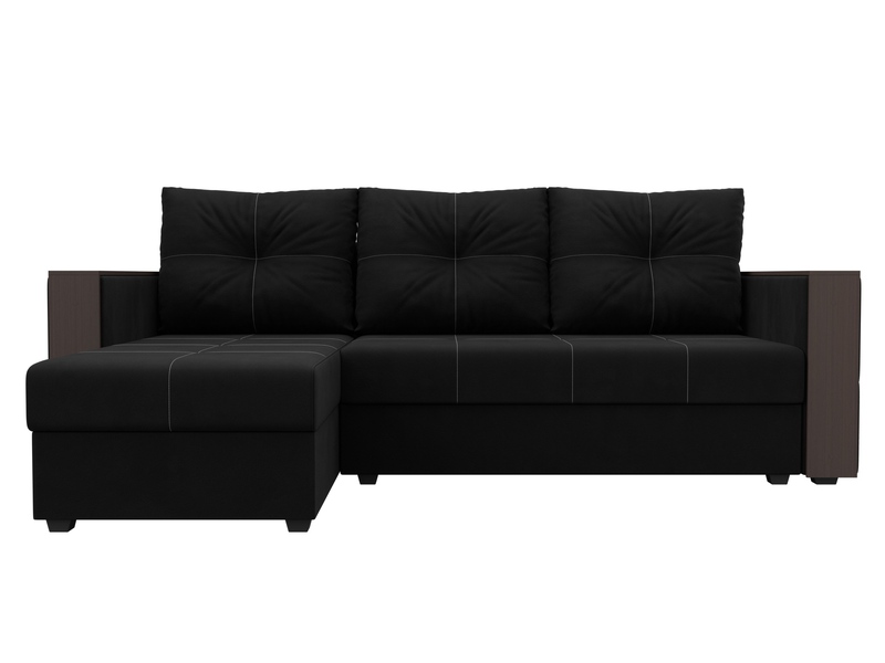Диван угловой Валенсия Лайт левый угол, Микровельвет, Черный