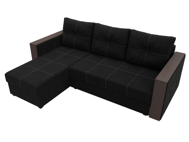 Диван угловой Валенсия Лайт левый угол, Микровельвет, Черный