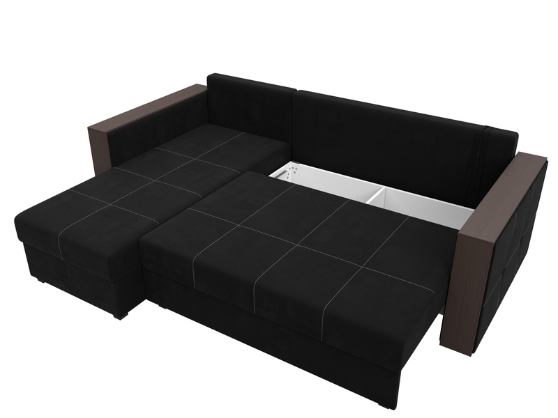 Диван угловой Валенсия Лайт левый угол, Микровельвет, Черный