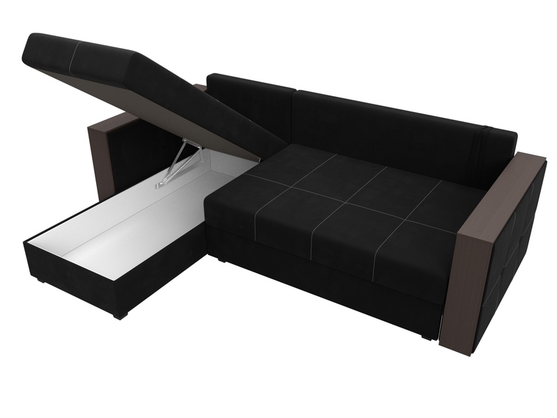 Диван угловой Валенсия Лайт левый угол, Микровельвет, Черный