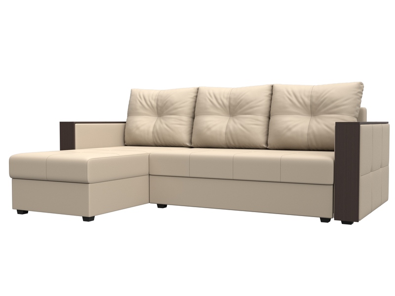 Диван угловой Валенсия Лайт левый угол, Экокожа, Бежевый