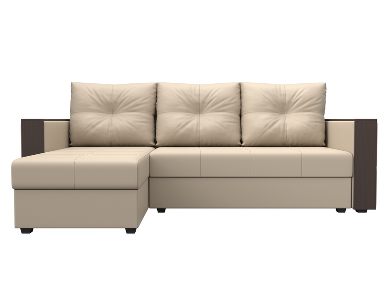 Диван угловой Валенсия Лайт левый угол, Экокожа, Бежевый