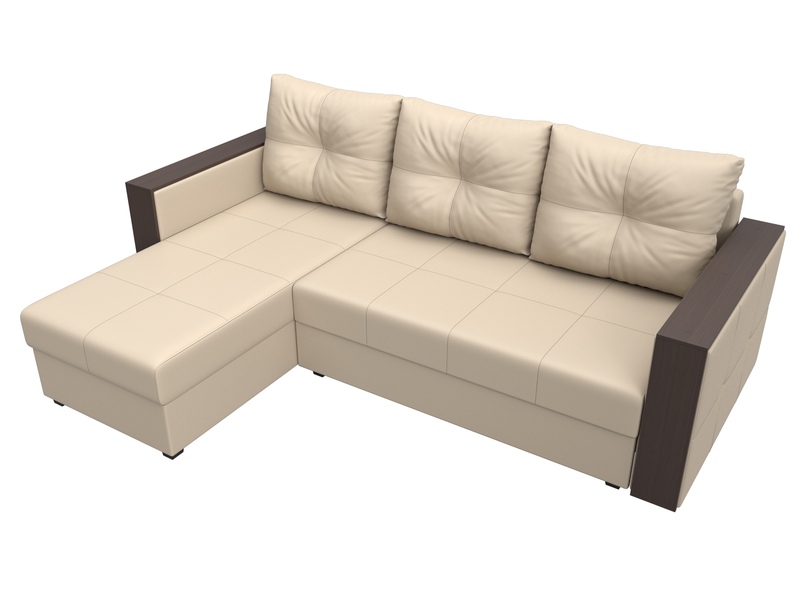 Диван угловой Валенсия Лайт левый угол, Экокожа, Бежевый