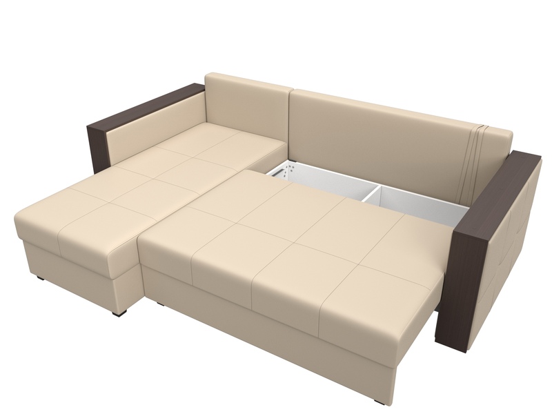 Диван угловой Валенсия Лайт левый угол, Экокожа, Бежевый