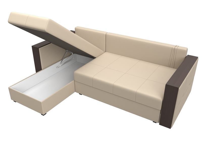 Диван угловой Валенсия Лайт левый угол, Экокожа, Бежевый