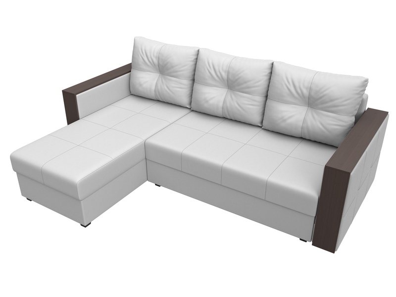 Диван угловой Валенсия Лайт левый угол, Экокожа, Белый