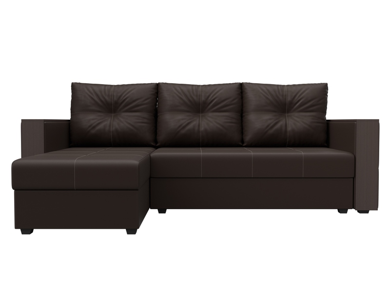 Диван угловой Валенсия Лайт левый угол, Экокожа, Коричневый