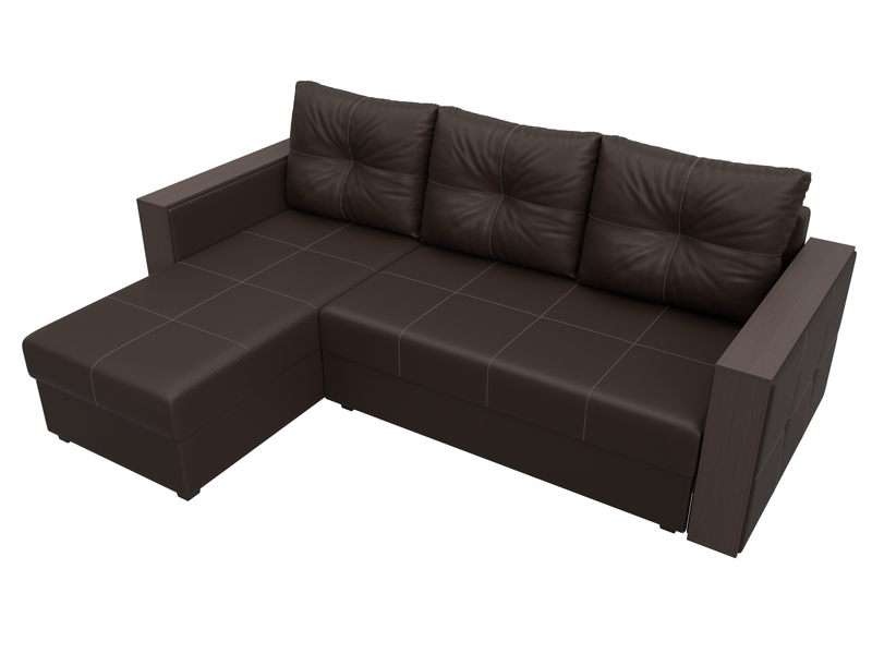 Диван угловой Валенсия Лайт левый угол, Экокожа, Коричневый