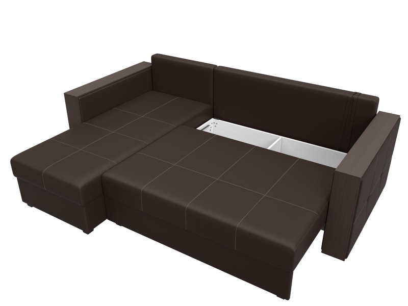 Диван угловой Валенсия Лайт левый угол, Экокожа, Коричневый