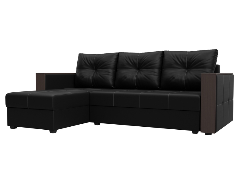 Диван угловой Валенсия Лайт левый угол, Экокожа, Черный