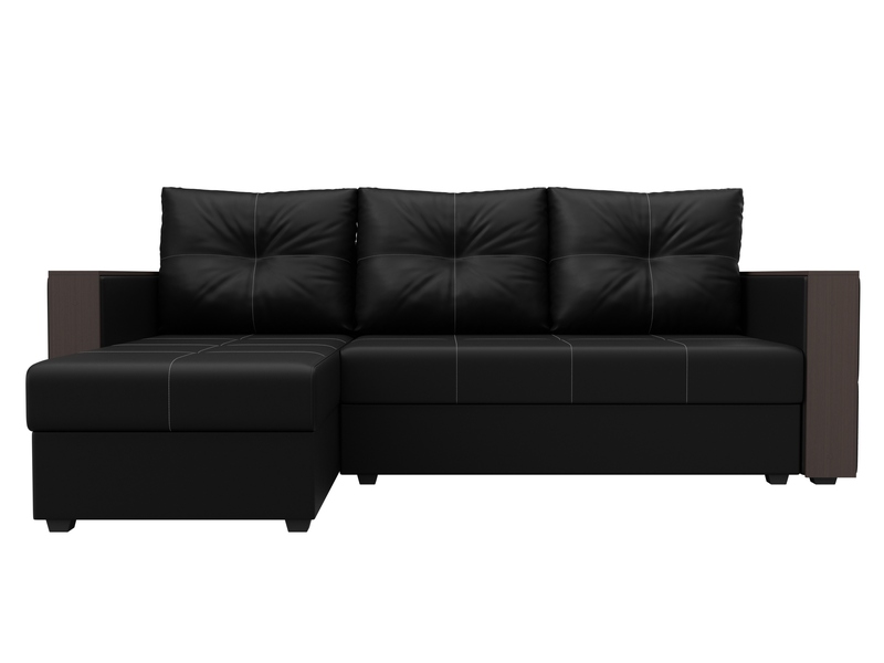 Диван угловой Валенсия Лайт левый угол, Экокожа, Черный