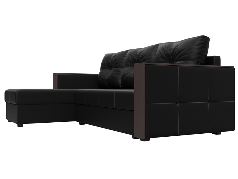 Диван угловой Валенсия Лайт левый угол, Экокожа, Черный