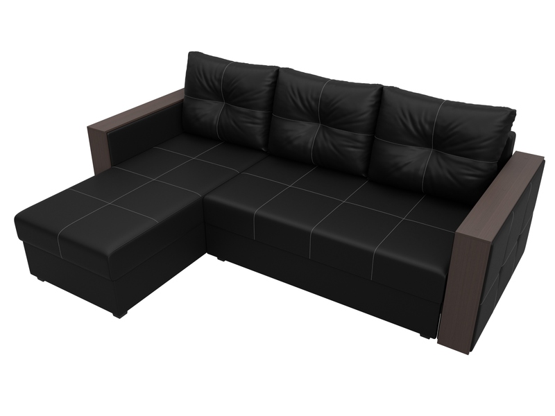 Диван угловой Валенсия Лайт левый угол, Экокожа, Черный