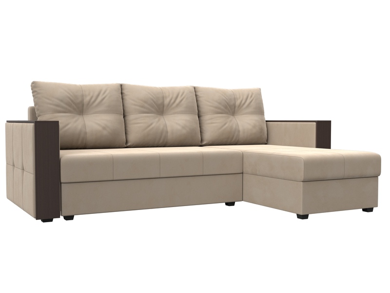 Диван угловой Валенсия Лайт правый угол, Велюр, SEVEN 729 бежевый