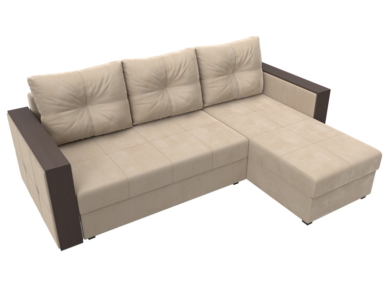 Диван угловой Валенсия Лайт правый угол, Велюр, SEVEN 729 бежевый