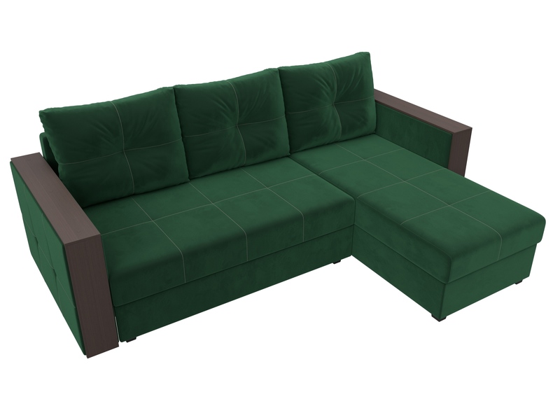 Диван угловой Валенсия Лайт правый угол, Велюр, SEVEN 626 зеленый