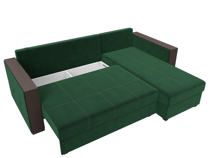 Диван угловой Валенсия Лайт правый угол, Велюр, SEVEN 626 зеленый