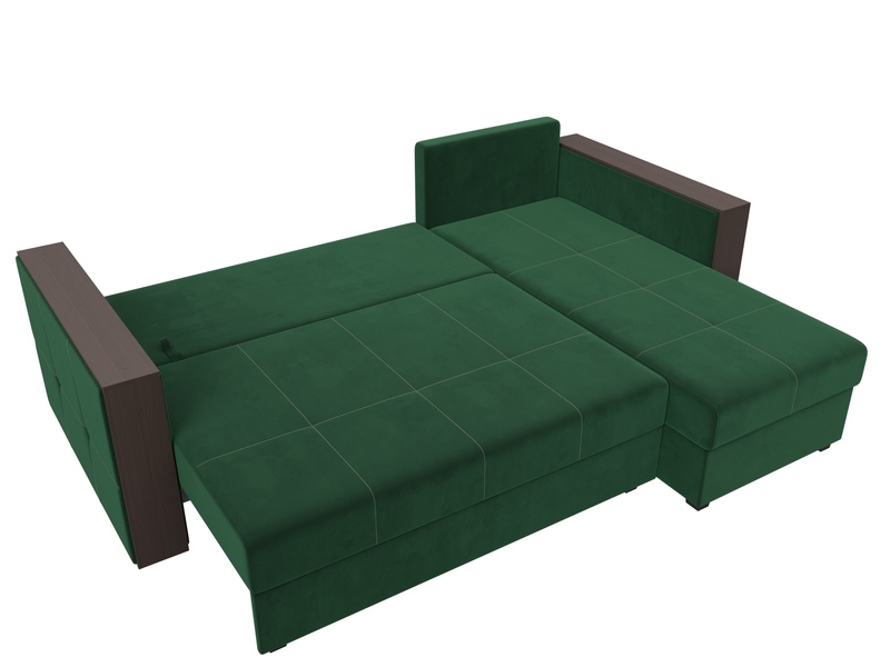 Диван угловой Валенсия Лайт правый угол, Велюр, SEVEN 626 зеленый